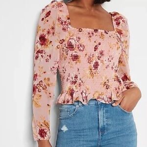 EXPRESS Floral Square Neck Smocked Body Top Size Small